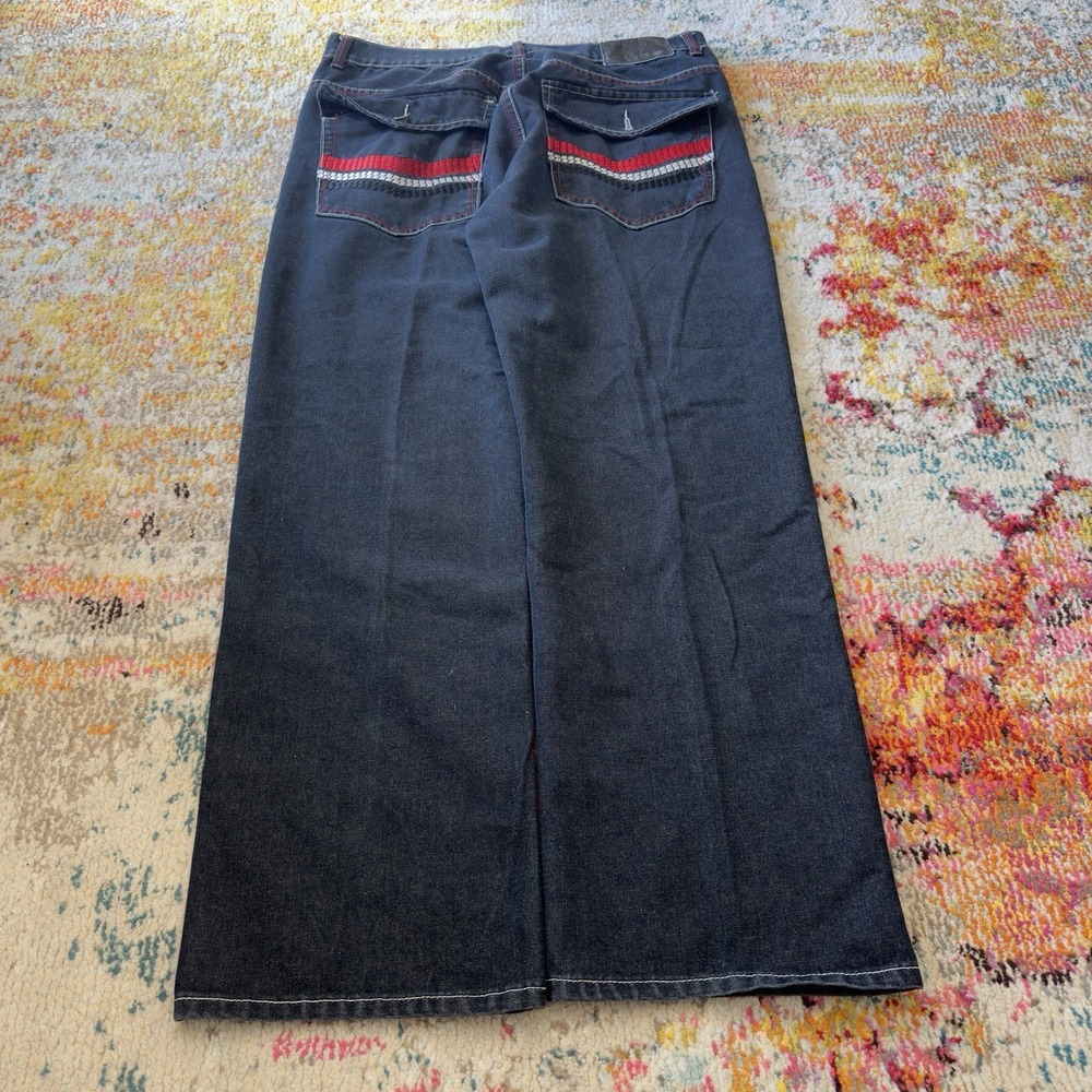 VINTAGE Y2K Grunge Goth Chams Jeans Wide Leg Baggy  Pants Embroidered Pockets 36